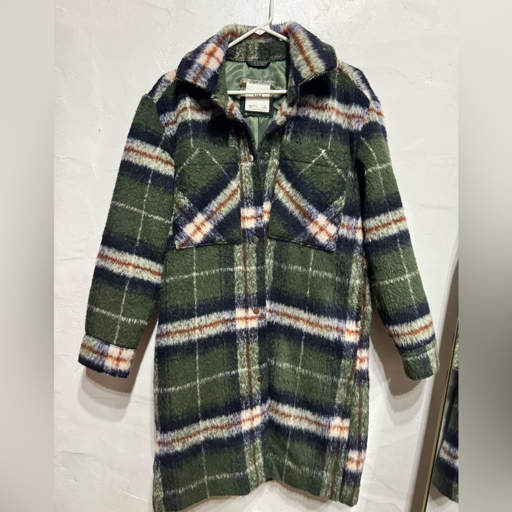 Abercrombie & Fitch Green Plaid insulated fleece Jacket